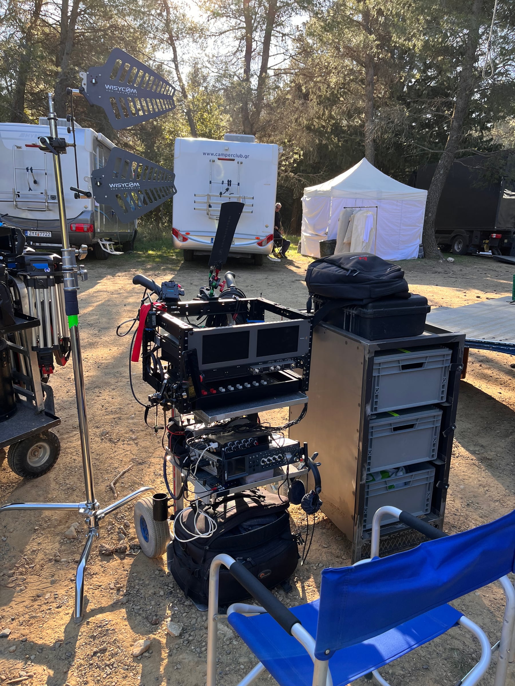 Location sound cart prepared for an outdoor production